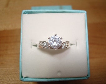Diamond Cut White Sapphire 925 Sterling Silver Engagement Ring Sizes 6 And 8