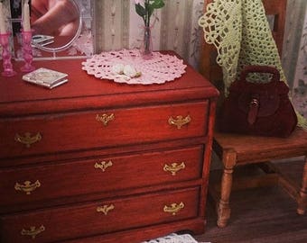 Miniature silk chrochet doily with hand chrochet roses