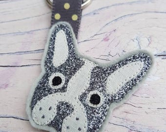 Frenchie keyring glitter dog French bulldog Boston terrier