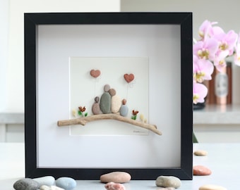 Pebble art family of four, unique family gift, fathers day gift, birthday, family gift, pebble art family 4.