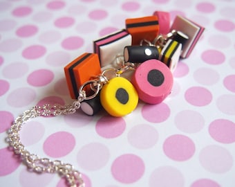 Liquorice Allsorts Necklace ( licorice allsorts food pendant polymer clay food miniature candy necklace cute necklace candy pendant )