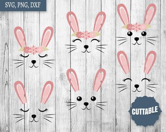 Bunny faces SVG cut files, Easter bunny cut files, rabbit faces cut files, SVG easter bunny svg, dxf and png, Commercial use, bunny faces