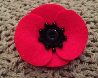 Handmade Felt Poppy Brooch