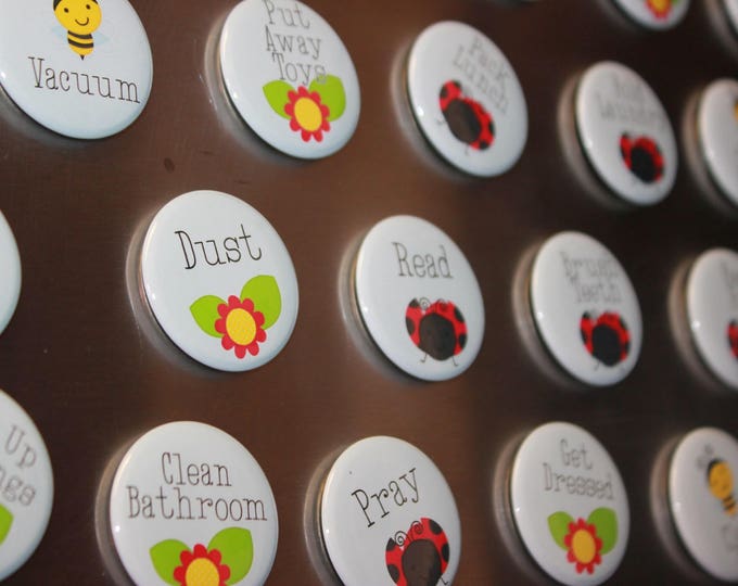 Chore Magnets - Chore Chart Magnets - Chores - Family Command Center - Family Organization - Kids Jobs - Bumblebee - Ladybug - Magnets