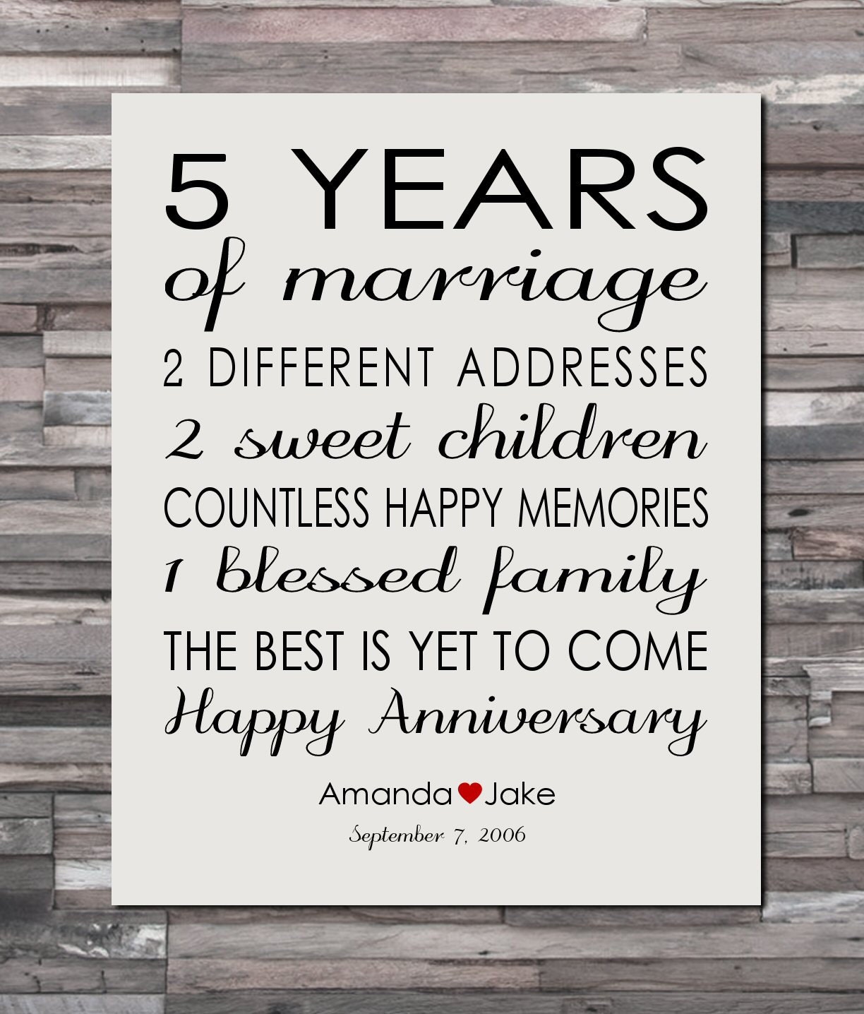  Anniversary  Gift Print 5  Year  Wedding  5th Anniversary 