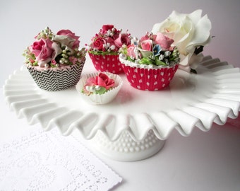 Vintage Fenton Cake Stand Milk Glass Hobnail Classic - Weddings Bridal