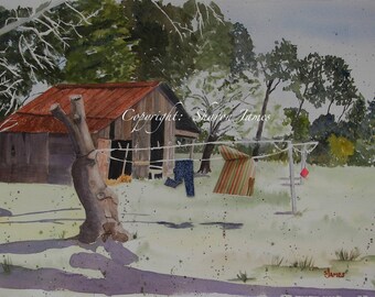 Hanging Around in Holt-W/C Original Painting, 18 x 13 inches, by Sharon James