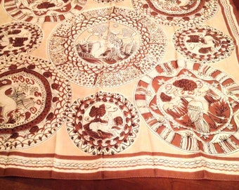 50's Silk Scarf Fantasy Woodland Scenes.