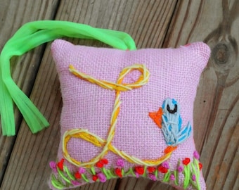 Medium Size Original Freehand Embroidered Initial Pillow Any Theme YelliKelli