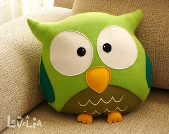 GREEN OWL CUSHION RainbOWL -Decorative plush pillow -