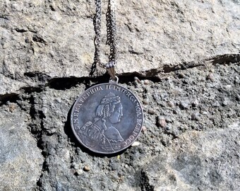 Sterling Silver Catherine the Great coin necklace Vintage Coin jewelry choker necklace Birthday gifts for Mom Graduation gift