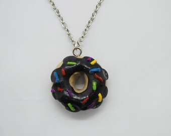 Miniature Chocolate-Frosted Donut Necklace