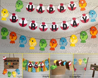 Fishing Party *OFISHALLY ONE* First Birthday Handmade Decorations Package! *Bright Color Scheme*