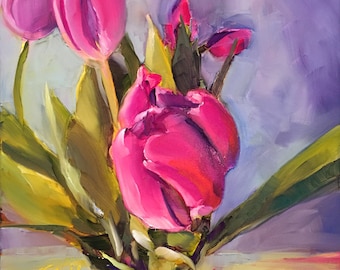 just breathe // original oil painting // tulips // tulip painting // tulip art // floral painting // pink flower painting // original art