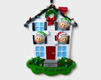 3 People at Home Personalized Ornament - New House - Personalized Family Ornament