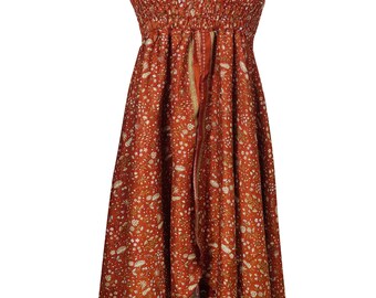 Gypsy Hippie Chic Summer Silk Sari Two Layer Dress Vintage Printed Halter Dress