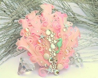 Little Pink mermaid hair clip, mermaid fascinator, mermaid costume, dance hairpiece, dance costume, pin up girl, mermaid headpiece,
