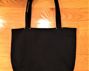 Black handbag, black fabric handbag, black fabric tote bag, gift for her, shoulder bag, black canvas tote bag, metal studs, tote bag canvas