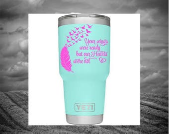 Wings Heart Decal, Feather Decal, Yeti Decal, Yeti Tumbler Decal, Yeti Rambler Decal, Decal for Cup, Yeti Cup Decal, Remembrance Decal