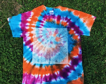 Hand printed tye dye tee