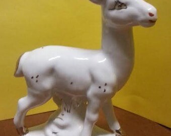 Vintage Porcelain / Ceramic White and Gold Deer Figurine