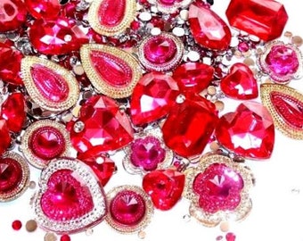 CandyCabsUK 50g Mixed Flatback & 3D Gems Rhinestones Jewels Hot Pink Mix Ice DIY Kit