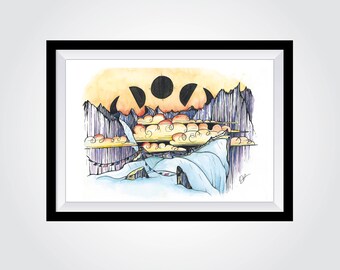 A4 Mountain Landscape Fine Art Print - Himalayas, Nepal - (approx. 12" x 8")