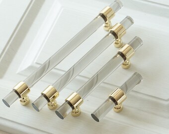 3.75" 5" 6.3" Smoke Lucite Drawer Pull Acrylic Gold Dresser Pulls Decor Kitchen Cabinet Door Handle Pull Knob LBFEEL Hardware 96 128 160 mm