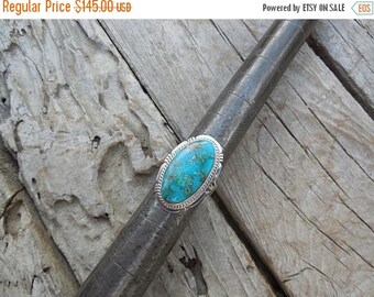 ON SALE Turquoise ring handmade and signed in sterling silver, by James Shaw, a Navajo silversmith