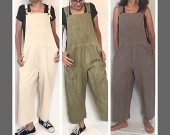 Hand Woven Cotton Bib Overalls, Earthy Colors, Bib Rompers, bib overalls, women's cotton overalls, summer overalls, plus size, brown, beige