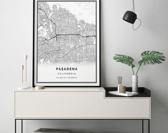 Pasadena map print | Scandinavian wall art poster | City maps Artwork | California gifts | Wall Art Design | M185