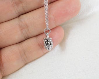 Tiny Silver Pinecone Charm Necklace,Dainty Necklace, Pine cone Necklace,Bridesmaid Gift,Birthday Gift-JU7