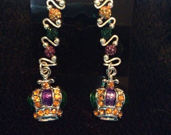 Mardi Gras earclimbers with Crown charms