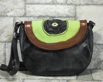 Leather Cross Body Adjustable Purse With Eye Monster Goth Black 390