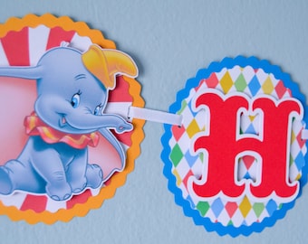 Circus Themed Birthday Banner, Dumbo Themed Birthday Banner