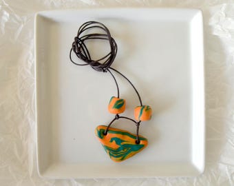 Swirly Green and Orange Triangle Necklace
