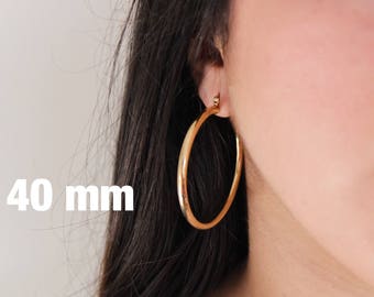 Thick gold plated hoops earrings~hoops earrings~circle earrings~90s hoops~gift for her~large hoops~trendy hoops~medium hoops~big gold hoops
