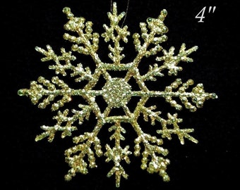 10 Sparkling GOLD 4" SNOWFLAKE ORNAMENTS - Christmas Glitz