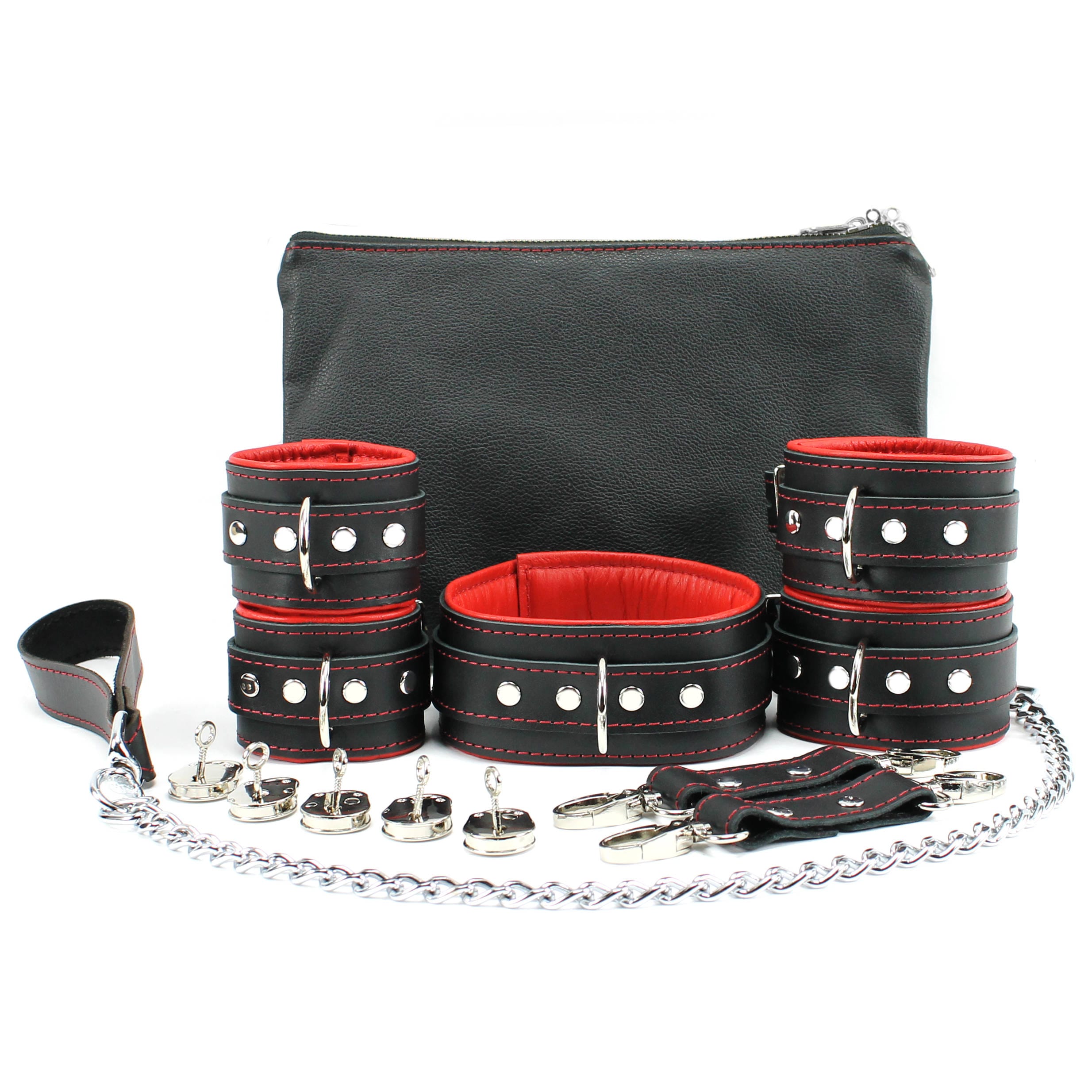 Bdsm 7 Piece Lamb Lined Bondage Leather Restraints Set Bdsm