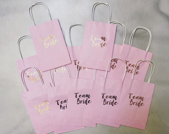 Team bride pink rose gold or Gold paper bags hen party favour gift bags - available to be personalised