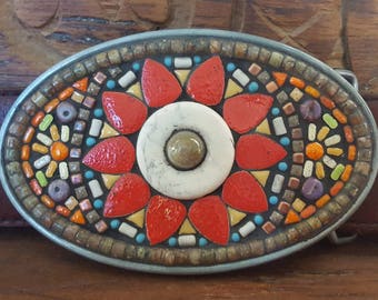 Mosaic Belt Buckle with flower