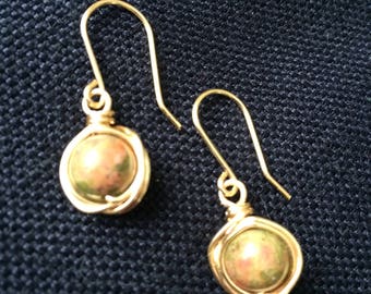 Unakite Wrapped Orb Earrings