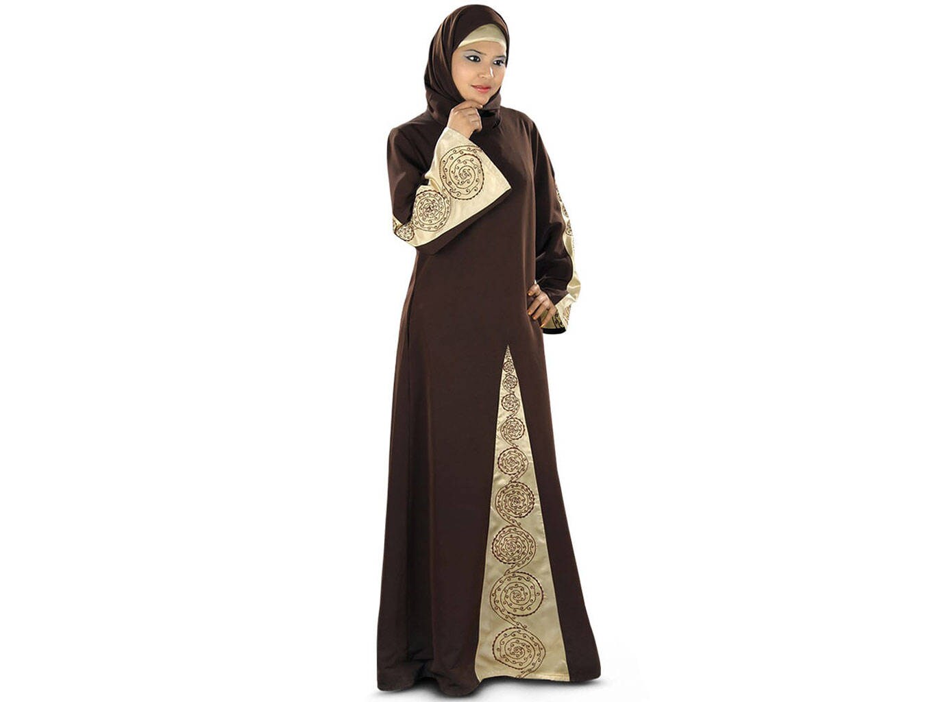 MyBatua Samah Brown Abaya/Jilbab AY-293 Dual Color Embroidered