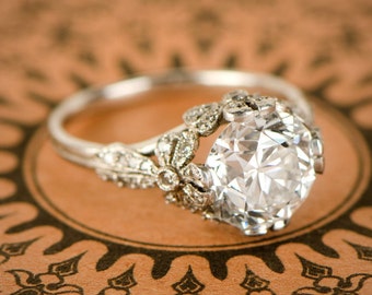 3.28ct Old European Diamond Engagement Ring - Edwardian Style - Platinum Engagement Ring