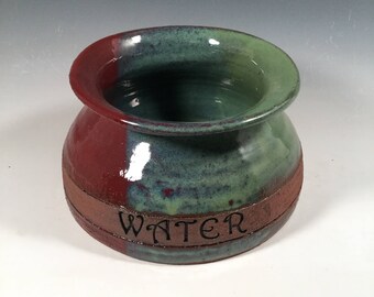 Long Ear Dog Bowl- Spaniel Bowl - mess free dog water bowl -red & green - ready to ship - ceramics - pottery - stoneware - pets - feeding