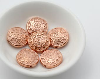 Vintage Copper Lucite Beads Carved Ornate Etched Pillow Coin Sun 18mm (16)