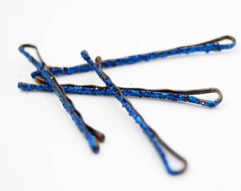Blue glitter bobby pins, decorative hair pins, blue glitter hair pin, blue sparkle hair pins, blue bridesmaid hair pins, wedding hair pins