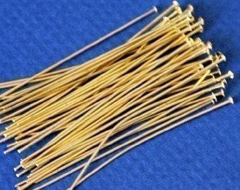 250 pcs of gold plated brass headpin 2 inch long - 22 gauge