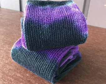 Tie Dye Thigh High Cotton Socks - Black and Purple 2