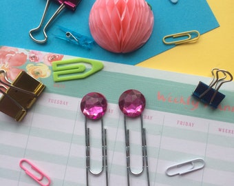 Pink Diamante Planner Clip, Giant Paper Clip, Funky Paper Clip, Office Supplies, Stationery, Planner Accessories